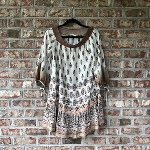 Lush Smocked Neck Boho Ruffle Hem Pheasant Dress M